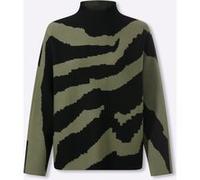 Strickpullover HEINE "Pullover", Damen, Gr. 48, grün (khaki, schwarz, gemustert), 50% Viskose, 25% Polyester, 25% Polyamid, gemustert, Pullover Strickpullover (96918340-48) khaki, schwarz, gemustert