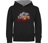 Pullover Kinder Hoodie Jungen Mädchen - Auto - Monstertruck mit Name | Monster Truck Personalisiert | Riesentruck - 128 (7/8 Jahre) - Schwarz/Grau meliert - Cars automotiv Pulli Autos Motiv