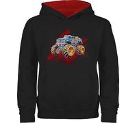 Pullover Kinder Hoodie Jungen Mädchen - Auto - Monstertruck mit Name | Monster Truck Personalisiert | Riesentruck - 116 (5/6 Jahre) - Schwarz/Rot - Cars automotiv Pulli Autos Motiv Automotive
