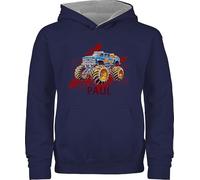 Pullover Kinder Hoodie Jungen Mädchen - Auto - Monstertruck mit Name | Monster Truck Personalisiert | Riesentruck - 152 (12/13 Jahre) - Navy Blau/Grau meliert - Cars automotiv Pulli Autos Motiv