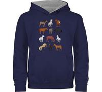 Pullover Kinder Hoodie Jungen Mädchen - Einhörner - Pferde Reihe - 116 (5/6 Jahre) - Navy Blau/Grau meliert - einhorn pferd pulli einhörnern pferden kinderpullover unicorns motiv kuschelpullover