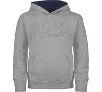 Pullover Kinder Hoodie Jungen Mädchen - Frohe Ostern Hasen Oneline - Ostergeschenke Kaninchen Deko Geschenke Easter - 140 (9/11 Jahre) - Grau meliert/Navy Blau - osterpullover ostermotiv osterhasen