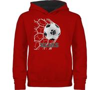 Pullover Kinder Hoodie Jungen Mädchen - Fußball - Fußballgeschenk mit Name I Kleine Geschenke für Fußballfans I Coole Fussball Fanartikel Geschenke Fussball Fan - 140 (9/11 Jahre) - Rot/Schwarz