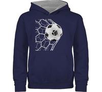 Pullover Kinder Hoodie Jungen Mädchen - Fußballgeschenk Torschuss | Fussball Fanartikel Fußballfans coole Fußball Fan Geschenke - 152 (12/13 Jahre) - Navy Blau/Grau meliert - fussballer pulli