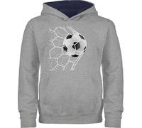 Pullover Kinder Hoodie Jungen Mädchen - Fußballgeschenk Torschuss | Fussball Fanartikel Fußballfans coole Fußball Fan Geschenke - 128 (7/8 Jahre) - Grau meliert/Navy Blau - fussballer pulli