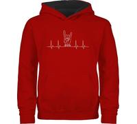 Pullover Kinder Hoodie Jungen Mädchen - & - Herzschlag Heavy Metal Handzeichen Pommesgabel I Metalfan Geschenk Metal Head I Rockiges Geschenk Rocker I Rock Fan - 116 (5/6 Jahre) - Rot/Schwarz