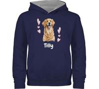 Pullover Kinder Hoodie Jungen Mädchen - Hunde - Golden Retriever - Hundebesitzern Geschenk - 140 (9/11 Jahre) - Navy Blau/Grau meliert - Hundebesitzer Hoodies Hund Kind hundemotiv Hunden