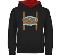 Pullover Kinder Hoodie Jungen Mädchen - Kompatibel mit Oktoberfest Trachtenshirt - Lausbub Lederhose - 140 (9/11 Jahre) - Schwarz/Rot - bayrischer bayrisch lausbua kinderpullover bayern lederhosen