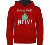 Pullover Kinder Hoodie Jungen Mädchen - Statement Sprüche - Bevor du fragst Nein - 152 (12/13 Jahre) - Rot/Schwarz - pulli mit sprüchen spruch nö fun-kapuzenpullover spruche no kapuzenpullover