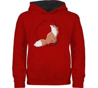 Pullover Kinder Hoodie Jungen Mädchen - Tiermotiv Animal Print - Fuchs Fox Gechenk - 140 (9/11 Jahre) - Rot/Schwarz - mit Tiere tiermotive Kita Kapuzenpulli Fuchs+Pullover+Kinder tiermotiven