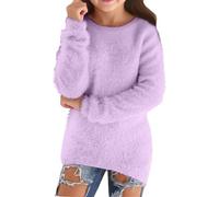pullover mädchen 152, Pullover Teenager Mädchen Einfarbig Pulli Kuschelpullover Flauschige Plüsch Sweatshirt Thermo Fleecepullover Warm Weich Langarmshirt Rundhalsausschnitt Lässig Oberteil, Lila, 150