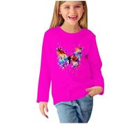 Pullover Mädchen Bunt Schmetterlingsmotiv Langarmshirt Persönlichkeit Rundhals Bluse Leichtgewicht Pulli Schlank Langarm Tshirt Dünne Basic Top Oberteile Longsleeve T-Shirt
