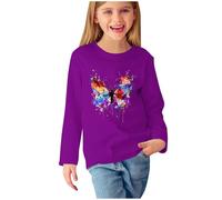 Pullover Mädchen Bunt Schmetterlingsmotiv Langarmshirt Persönlichkeit Rundhals Bluse Leichtgewicht Pulli Schlank Langarm Tshirt Dünne Basic Top Oberteile Longsleeve T-Shirt