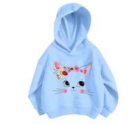 Pullover Mädchen Hoodie Niedlicher Katzen-Druck Lässig Locker Kapuzenpullover Frühling Herbst Langarm Pullover Sweatshirt mit Kapuzen Langarmshirt Oberteile für 3-12 Jahre