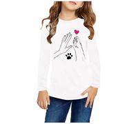 Pullover Mädchen Lustig Neuartiger Druck Langarmshirt Herz Hundepfote Muster Pulli Schlank Rundhals Bluse Leichte Sweatshirt Bequem Longshirt Basic Top Longsleeve Tshirt Oberteile