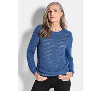 Rundhalspullover GOLDNER "Eleganter Langarm-Strick mit Glanz", Damen, Gr. 42, blau (royalblau), Obermaterial: 48% Baumwolle CO. 48% Polyacryl PAN. 4% metallisierte Fasern MTF., gerade, Pullover Rundha