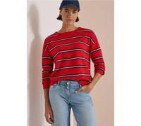Streifenpullover CECIL, Damen, Gr. XS (36), rot (flame rot melange), Web, 37% Baumwolle, 34% Polyacryl, 26% Polyester, 3% Elasthan, gestreift, comfort fit normal, U-Boot-Ausschnitt, Bündchen, Pullover
