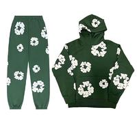 Pullover mit Cartoon-Hai-Druck, Rundhalsausschnitt, Langarm, Oversize-Pullover, Oberteil, Harajuku, Hip-Hop, lockerer Strickpullover, Grünes Set, Large