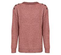 Strickpullover BONPRIX "Pullover mit Knöpfen", Damen, Gr. 52/54 (XXL), rosa (dunkelrosa meliert), Strick, Obermaterial: 100% Polyester, meliert, unifarben, oversize hüftbedeckend, U-Boot-Ausschnitt, S