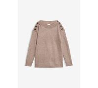 Strickpullover BONPRIX "Pullover mit Knöpfen", Damen, Gr. 52/54 (XXL), braun (braun meliert), Obermaterial: 100% Polyester, oversize, Pullover Strickpullover, aus Polyester, mit Knopfverzierung, Overs