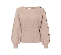 Strickpullover BONPRIX "Pullover", Damen, Gr. 40/42 (M), beige (mandelbeige meliert), Obermaterial: 88% Polyester, 12% Polyamid, bequem, Pullover Strickpullover, aus Polyester und Polyamid, bequeme Pa