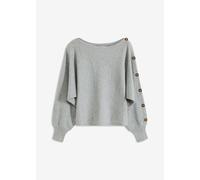 Strickpullover BONPRIX "Pullover", Damen, Gr. 40/42 (M), grau (hellgrau meliert), Obermaterial: 88% Polyester, 12% Polyamid, bequem, Pullover Strickpullover, aus Polyester und Polyamid, bequeme Passfo