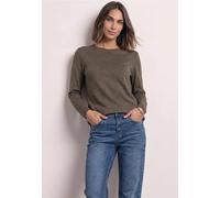 Rundhalspullover STREET ONE, Damen, Gr. 46, braun (nomad braun meliert), Web, 60% Viskose, 40% Baumwolle, unifarben, comfort fit normal, Rundhals, Rollsaum, Pullover Rundhalspullover, mit Rundhalsauss