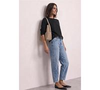 Rundhalspullover STREET ONE, Damen, Gr. 46, schwarz, Web, 60% Viskose, 40% Baumwolle, unifarben, comfort fit normal, Rundhals, Rollsaum, Pullover Rundhalspullover, mit Rundhalsausschnitt (81591040-46)