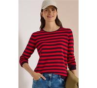 Rundhalspullover CECIL, Damen, Gr. XS (36), rot (eggplant rot), Web, 60% Baumwolle, 40% Viskose, gestreift, normal normal, Rundhals, Rippbündchen, Pullover Rundhalspullover, im soften Baumwoll-Mix (63