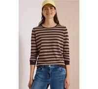 Rundhalspullover CECIL, Damen, Gr. L (42), braun (truffle braun), Web, 60% Baumwolle, 40% Viskose, gestreift, normal normal, Rundhals, Rippbündchen, Pullover Rundhalspullover, im soften Baumwoll-Mix (