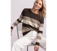 Streifenpullover STREET ONE, Damen, Gr. 46, braun (schwarz coffee), Feinstrick, 71% Viskose, 29% Polyamid, gestreift, regular fit normal, Rundhals, Bündchen, Pullover Streifenpullover, aus Feinstrick