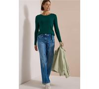 Rundhalspullover CECIL, Damen, Gr. XL (44), grün (schwarz fir grün), Web, 60% Baumwolle, 40% Viskose, unifarben, normal normal, Rundhals, abgesteppt, Pullover Rundhalspullover, im soften Baumwoll-Mix