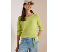 Rundhalspullover CECIL, Damen, Gr. XS (36), grün (citrin grün), Web, 60% Baumwolle, 40% Viskose, unifarben, normal normal, Rundhals, Rippbündchen, Pullover Rundhalspullover, mit Struktur-Optik (757115