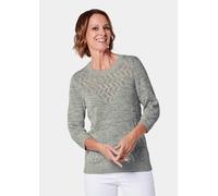 Rundhalspullover GOLDNER "Kurzgröße Pullover mit schönem Ajourmuster", Damen, Gr. 20, grün (baummoos, gemustert), Obermaterial: 87% Baumwolle CO. 13% metallisierte Fasern MTF., Rippe, Pullover Rundhal