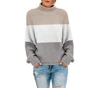 Pullover Mit Stehkragen Damen Winter Frauen Stricken Farbe Passenden Rundhals Lose Beiläufige Pullover Tops Langarm Pullover Für Frauen Sweatshirt Damen (E, L)