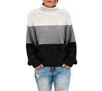 Pullover Mit Stehkragen Damen Winter Frauen Stricken Farbe Passenden Rundhals Lose Beiläufige Pullover Tops Langarm Pullover Für Frauen Sweatshirt Damen (A, L)