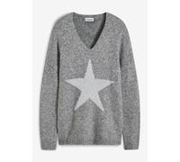 Strickpullover BONPRIX "Pullover mit Stern", Damen, Gr. 48/50 (XL), grau (grau meliert), Obermaterial: 53% Polyacryl, 22% Polyester, 15% Polyamid, 7% Wolle, 3% metallisierte Fasern, oversize, Pullover
