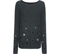 Strickpullover BONPRIX, Damen, Gr. 44/46 (L), grau (anthrazit bedruckt), Obermaterial: 50% Baumwolle, 50% Polyacryl, loose fit, Pullover Strickpullover, aus Baumwolle und Polyacryl, weiter Rundhalsaus