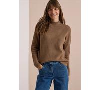 Stehkragenpullover CECIL, Damen, Gr. M (40), braun (schwarz toffee braun melange), Web, 37% Baumwolle, 34% Polyacryl, 26% Polyester, 3% Elasthan, unifarben, comfort fit normal, hoch geschlossener Auss