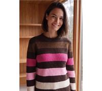 Streifenpullover CECIL, Damen, Gr. 3XL (48), braun (truffle braun), Feinstrick;Web, 44% Polyamid, 28% Polyacryl, 24% Baumwolle, 4% Elasthan, gestreift, comfort fit normal, hoch geschlossener Ausschnit