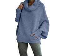 Pullover Mit Wasserfallkragen Damen: Rollkragenpullover Damen Elegant Winter Langarm Winter Sweater Longshirt Lose Grobstrick Zopfmusterpullover Einfarbig Winterpullover Rollkragen Strickpullover