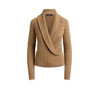 Pullover mit Zopfmuster und Schalkragen L Tan