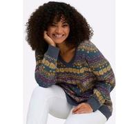 Jacquardpullover SHEEGO "Pullover", Damen, Gr. 56/58, rauchblau, gemustert, 50% Baumwolle, 50% Polyacryl, gemustert, mehrfarbig, Pullover (20166530-56) rauchblau, gemustert