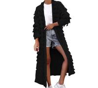 Pullover Sale Damen, Übergangsmantel Damen Winter Jacke Lange Damenjacke Mit Fransen Mantel Aus Wollmischung Langärmelig Rundhalsausschnitt Fransenjacke Trenchcoat Oberbekleidung Vintage Kleidung