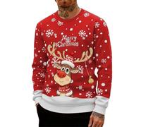 Pullover Schneemann, Weihnachtspullover Herren Lustig Ugly Weihnachtspulli - Christmas Santa Sweater Weihnachts Baumwolle Pullover Hässlich Pulli Weihnachten Strickpullover Rot 4XL 1