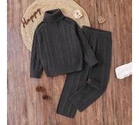 Pullover-Sets für Tween-Mädchen, mit Rollkragenpullover, strukturierter Strickware, Polka-Punkt-Muster Pullover und geraden Strick-Hosen, bequem für l