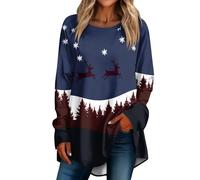 Pullover Weihnachten Damen Langarmshirt Christmas Festival Outfit | Weihnachtsfeier Longsleeve Shirt Übergrößen Schneeflocke Rentier Weihnachtsbluse Geschenke Weihnachten