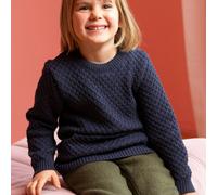 ARAN-PULLOVER Kinder - 100% Bio-Merino - atmungsaktiv & kuschelig warm - unisex Gr. 86 - 140 - nachhaltig & fair - ideal für kalte Tage dank fluffigem Strick - made in Germany | Indigo Gr. 122-128