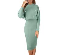 Pulloverkleid Damen Winter Elegant Herbst Strickkleid Winterkleid Herbstkleid Two Piece Moderne Midi Mit Rundhalsausschnitt Winterkleider Etuikleid Comfy Cozy Elegantes Knitted Dress for Women
