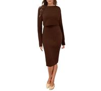Pulloverkleid Damen Winter Elegant Herbst Strickkleid Winterkleid Herbstkleid Two Piece Moderne Midi Mit Rundhalsausschnitt Winterkleider Etuikleid Comfy Cozy Elegantes Knitted Dress for Women